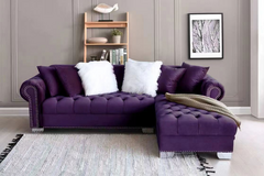 Selling with online payment: Luxurious tufted purple velvet sectional with nailhead trim - new