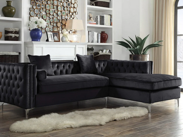 Selling with online payment: Modern button tufted black velvet sectional with nailhead trim