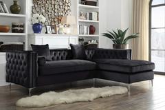 Selling with online payment: Modern button tufted black velvet sectional with nailhead trim