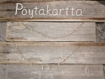 Myydään (Yksityinen): Pöytäkartta -kyltti vanhasta laudasta VARATTU