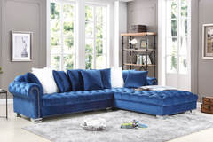 Selling with online payment: Modern oversized tufted blue velvet sectional with nailhead trim