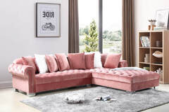 Selling with online payment: Modern oversized tufted pink velvet sectional with nailhead trim