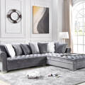 Selling with online payment: Modern oversized tufted grey velvet sectional with nailhead trim