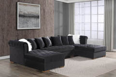 Selling with online payment: Modern oversized tufted black velvet U-sectional 