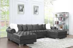 Selling with online payment: Modern oversized grey velvet U-sectional with nailhead trim