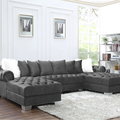 Selling with online payment: Modern oversized grey velvet U-sectional with nailhead trim