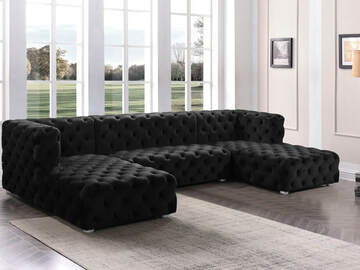 Selling with online payment: Modern oversized black velvet U-sectional