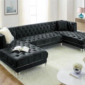 Selling with online payment: Modern tufted black velvet U-sectional with nailhead trim