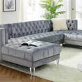 Selling with online payment: Modern tufted grey velvet U-sectional with nailhead trim