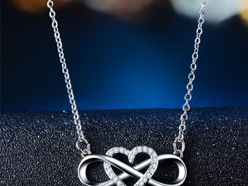 Liquidation & Wholesale Lot: 30PCS Heart-shaped Micro-paved Figure 8 Pendant Necklace