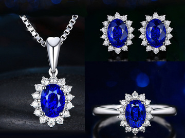 Liquidation & Wholesale Lot: 20sets Sapphire Crown Necklace Ring Earrings Jewelry sets 