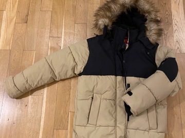 Selling with online payment: Size 12/ XS Padded ski jacket in black and stone.