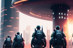 Selling: Render of  cyber soldiers in a futuristic city