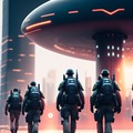 Selling: Render of  cyber soldiers in a futuristic city