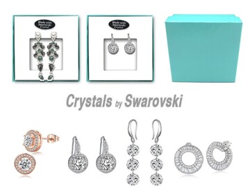 Liquidation & Wholesale Lot: 25 Pair Swarovski Crystal Earrings in Tiffany Blue Gift Box