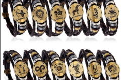 Liquidation & Wholesale Lot: 60 Pcs Punk 12 Constellations Handmade Leather Bracelets Jewelry