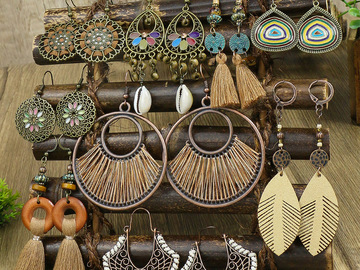 Liquidation & Wholesale Lot: 100pairs Handwoven Tassel Round Earrings Sunflower Long Earrings