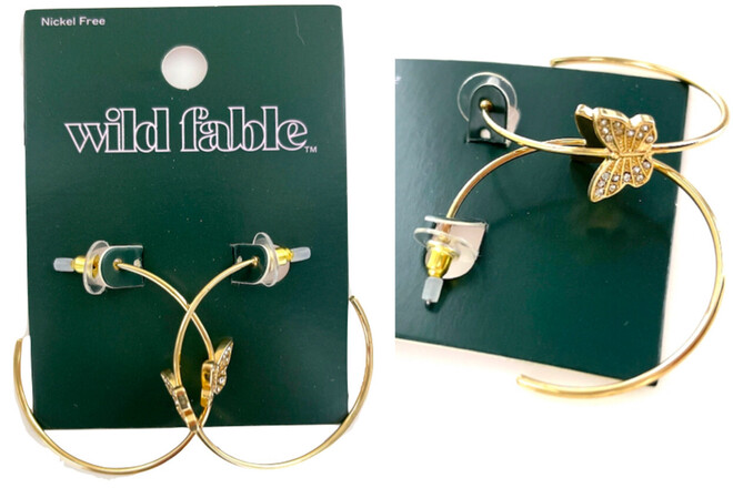 Wholesale Name Brand Earrings - Butterfly Hoops - 50 Pack