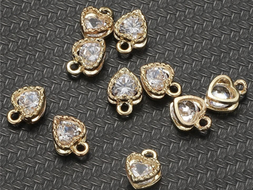 Bulk Lots: 40pc Heart Alloy Charms, with Cubic Zirconia Pendant Lot