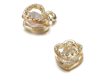 Bulk Lots: 20pc Heart Alloy Charms, with Cubic Zirconia Pendant Lot