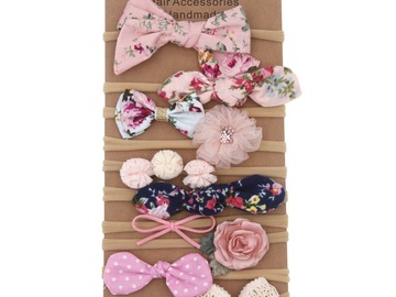 Buy Now: 10Set/100pcs children's fabric floral bow soft nylon hair band