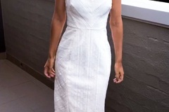 Renting out: Rebecca Vallance White Frill Midi Dress | Size 6