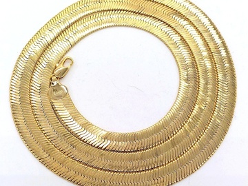 Buy Now: 25 14K GOLD ITALY Herringbone Chain Necklaces Gold Plate 11MM 30"