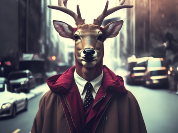 Selling: A man with the head of a deer in human clothing