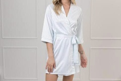 Selling: Le Rose Striped Satin Robes Blue and White Multiple Sizes