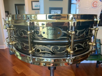 Selling with online payment: Reduced $2500 Ludwig 5x14 Black Beauty snare engraved by Aldridge