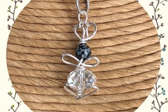 Vente au détail: Pendentif lapinou en argent et perle obsidienne flocon de neige