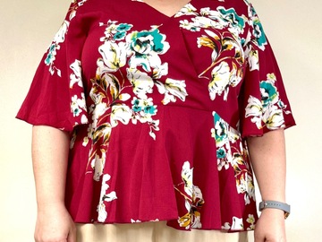 Selling: Bold Floral Blouse with Flutter Sleeves 