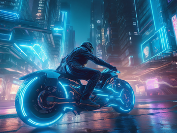 Selling: racing through a neon-lit city at night