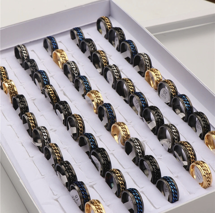 40pc Cool Spinner Chain Stainless Steel Rotatable Rings For Women