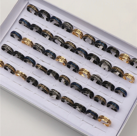 40pc Cool Spinner Chain Stainless Steel Rotatable Rings For Women