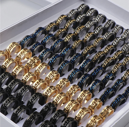 40pc Cool Spinner Chain Stainless Steel Rotatable Rings For Women