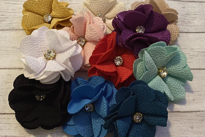 Wholesale LOT-250pcs. of Fabric Flowers for DIY Hair Bows, Crafts