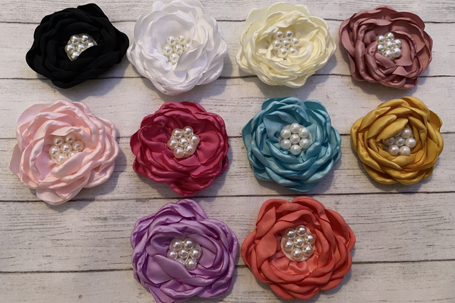 Wholesale LOT-250pcs. of Fabric Flowers for DIY Hair Bows, Crafts