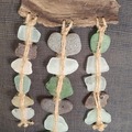  : suncatcher with 3 strands made on a piece of bark and sea glass