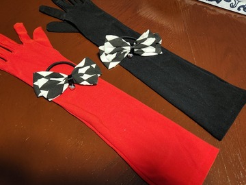 Selling with online payment: Red and Black Gloves w/ Hair Bows (Harley Quinn)