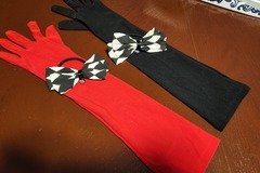 Selling with online payment: Red and Black Gloves w/ Hair Bows (Harley Quinn)