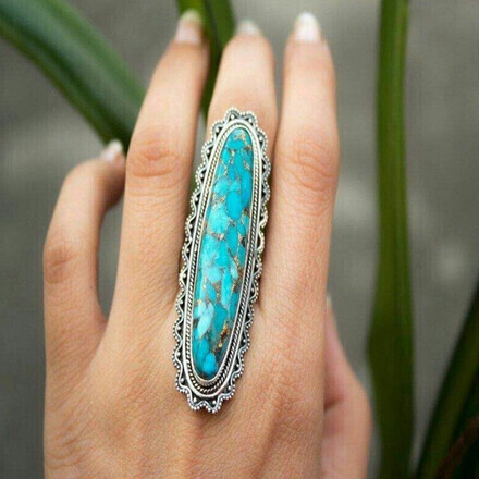 100pcs Vintage Indian Style Blue Plaid Turquoise Ring for Women