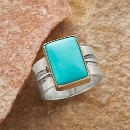 100pcs Vintage Indian Style Blue Plaid Turquoise Ring for Women