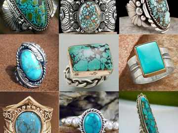 Bulk Lots: 100pcs Vintage Indian Style Blue Plaid Turquoise Ring for Women