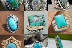Bulk Lots: 100pcs Vintage Indian Style Blue Plaid Turquoise Ring for Women