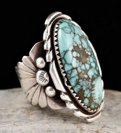 100pcs Vintage Indian Style Blue Plaid Turquoise Ring for Women
