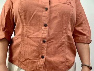 Selling: Cj Banks Womens Button up Shirt Top 3/4 Sleeve Linen Rust Pink 1X
