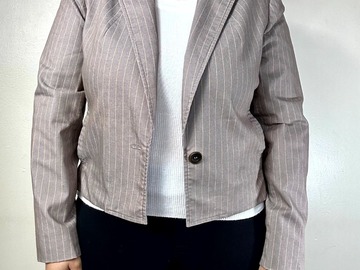 Selling: Nine West Suit Womens Striped Crop Blazer Coat Cotton Gray L