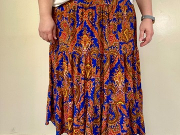 Selling: Orange Blue Tiered Paisley Print Maxi Skirt Vibrant