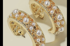 Bulk Lots: 25pairs/lot C-Shaped Gold-tone Pearl Hoop Earrings